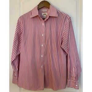 Talbots Womens Shirt Sz 8 Wrinkle Resistant Button Up Nautical Resort Pink White